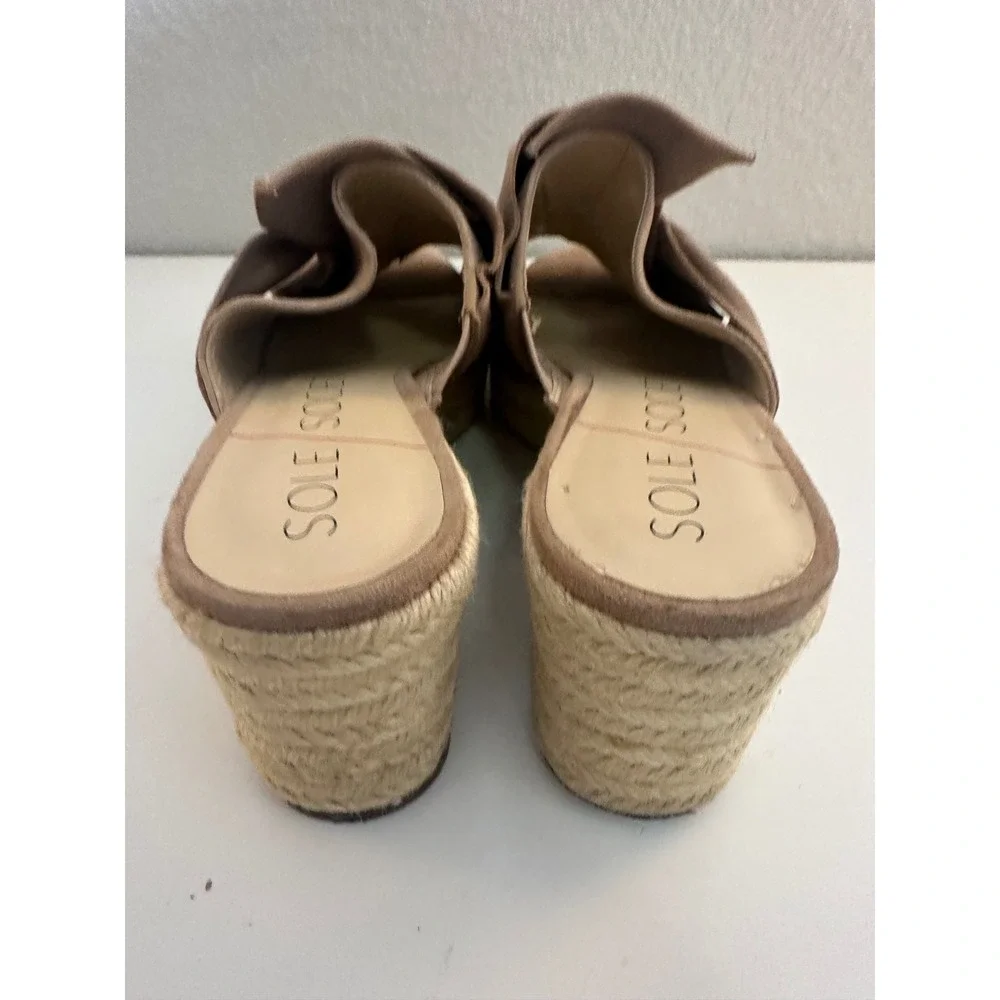 Sole Society Women's Tan Suede Knot Bow Espadrille Wedge Sandals Size 9.5M